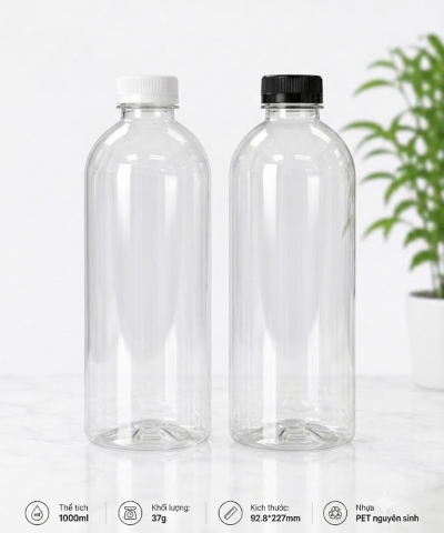 CHAI TRÒN Ú NHỰA PET CAO CẤP 1000ML (1 LÍT)