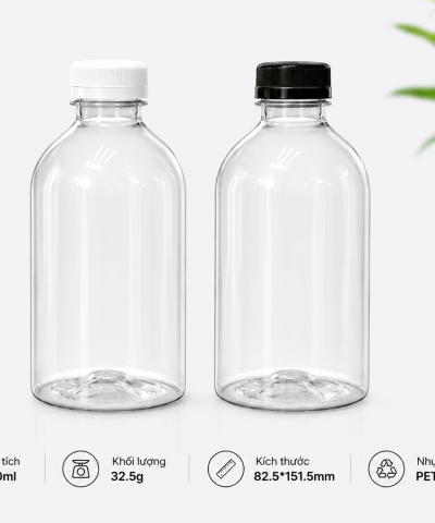 CHAI TRÒN Ú NHỰA PET CAO CẤP 600ML