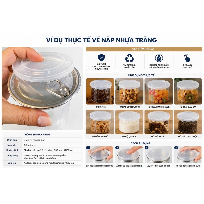 HŨ NHỰA PET NẮP ĐẬY 100MM