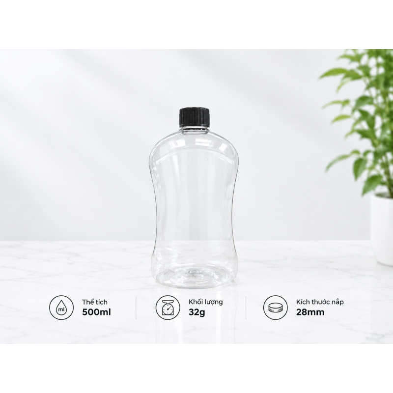 CHAI NHỰA PET DÁNG EO THON 500ML