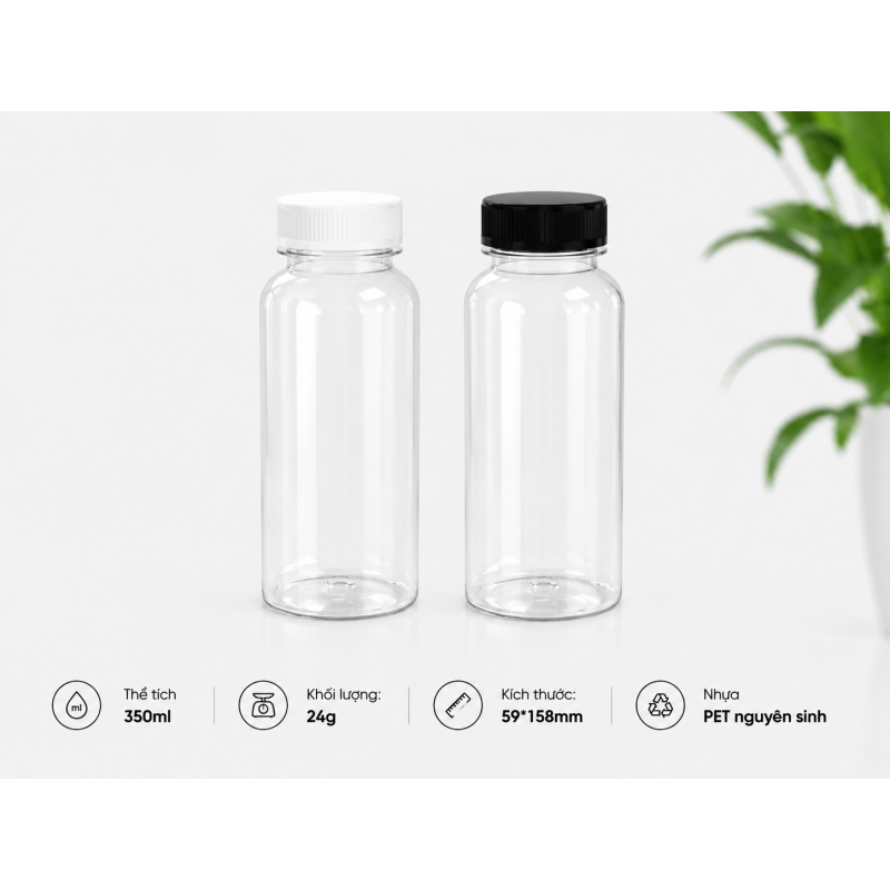 CHAI TRÒN NHỰA PET CAO CẤP 350ML