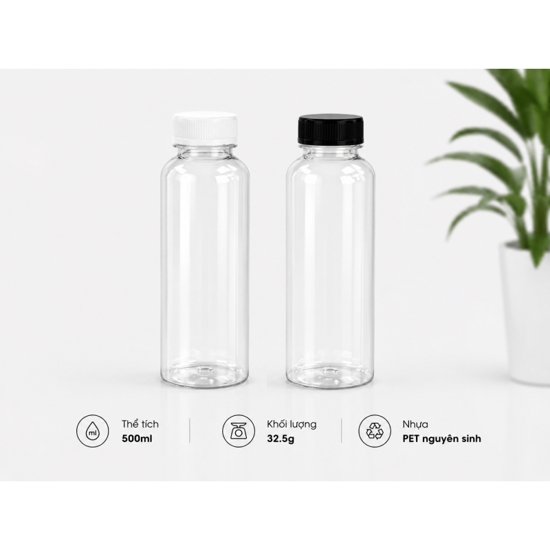 CHAI TRÒN NHỰA PET CAO CẤP 500ML