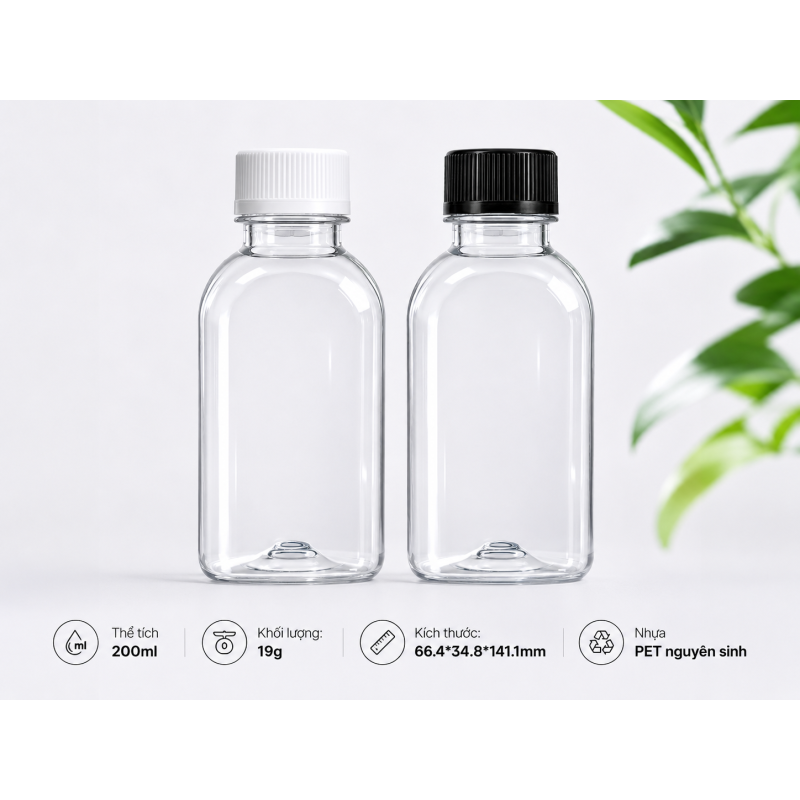 CHAI VUÔNG NHỰA PET CAO CẤP 220ML