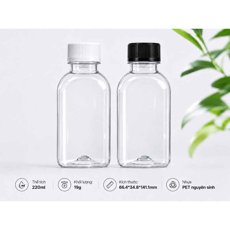 CHAI VUÔNG NHỰA PET CAO CẤP 220ML