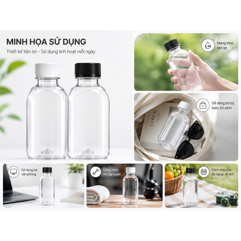 CHAI VUÔNG NHỰA PET CAO CẤP 220ML