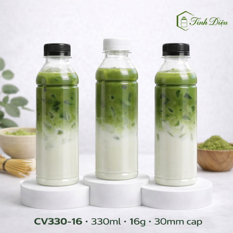 CHAI NHỰA PET CAO CẤP DẠNG VUÔNG DẸT 330ML