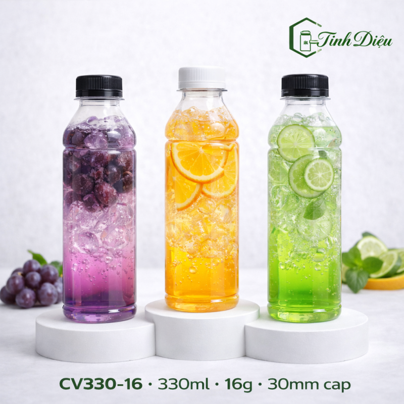 CHAI NHỰA PET CAO CẤP DẠNG VUÔNG DẸT 330ML