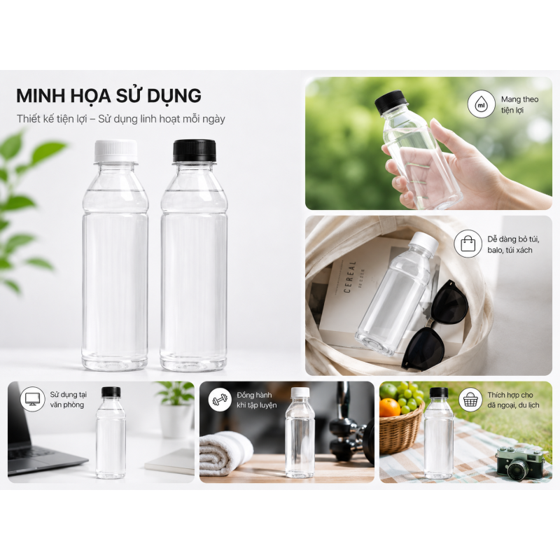 CHAI VUÔNG NHỰA PET CAO CẤP 330ML