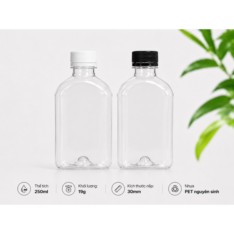 CHAI VUÔNG NHỰA PET CAO CẤP 250ML