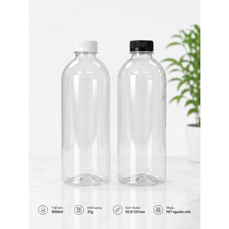 CHAI TRÒN Ú NHỰA PET CAO CẤP 1000ML (1 LÍT)