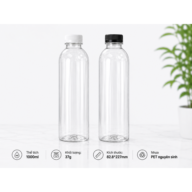 CHAI TRÒN Ú NHỰA PET CAO CẤP 1000ML (1 LÍT)