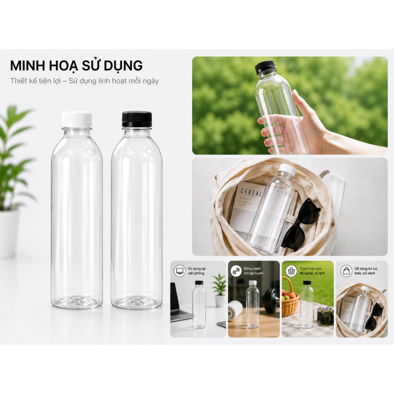 CHAI TRÒN Ú NHỰA PET CAO CẤP 1000ML (1 LÍT)