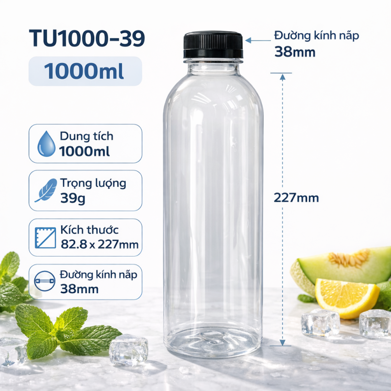 CHAI NHỰA PET CAO CẤP DẠNG TRÒN Ú 1 LÍT