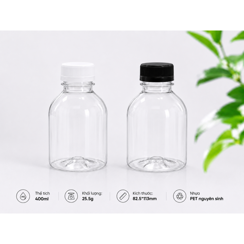 CHAI TRÒN Ú NHỰA PET CAO CẤP 400ML