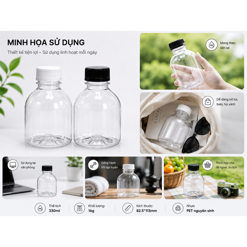 CHAI TRÒN Ú NHỰA PET CAO CẤP 400ML