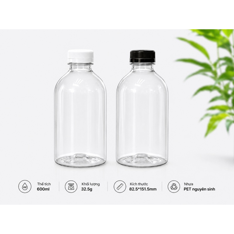 CHAI TRÒN Ú NHỰA PET CAO CẤP 600ML