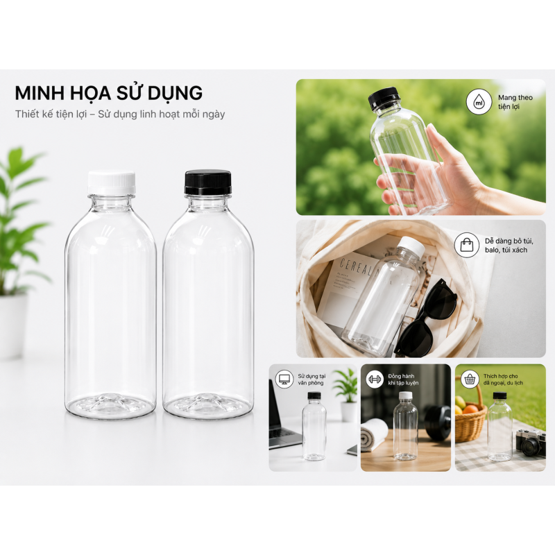 CHAI TRÒN Ú NHỰA PET CAO CẤP 600ML